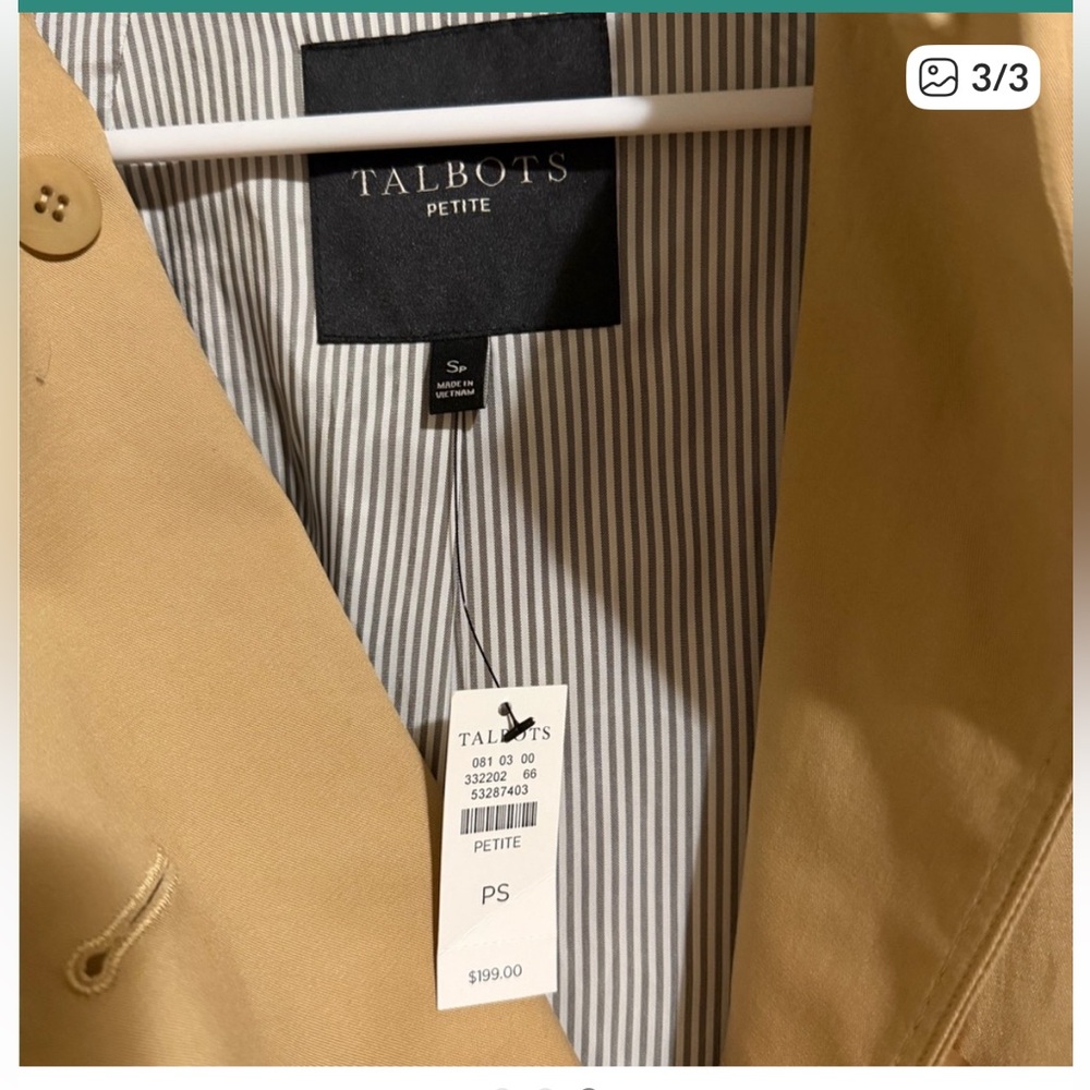 Talbots Petite Tan trench cape